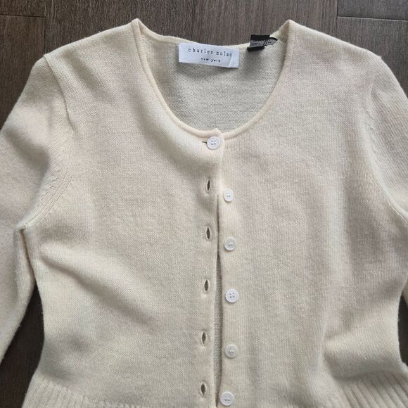 Charles Nolan Peplum Wool Cardigan Sweater size M 8 - Picture 4 of 13
